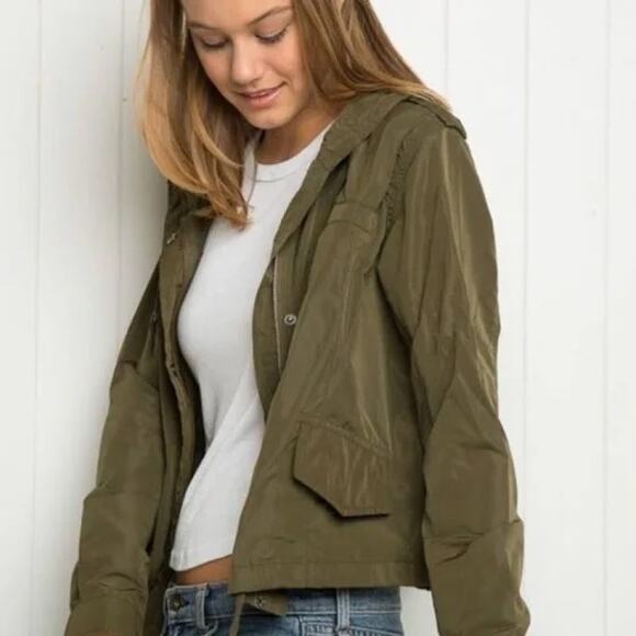 Brandy Melville Army Green Button Zip Front Utility Jacket Size One Si - Picture 2 of 16